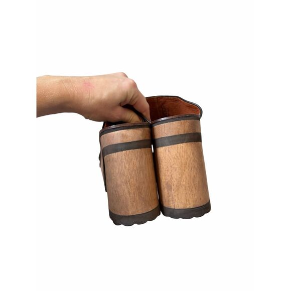 Steve Madden Ember Patchwork Platform Leather Sandals Mules 70s Y2K Wooden Chunk - Picture 11 of 12